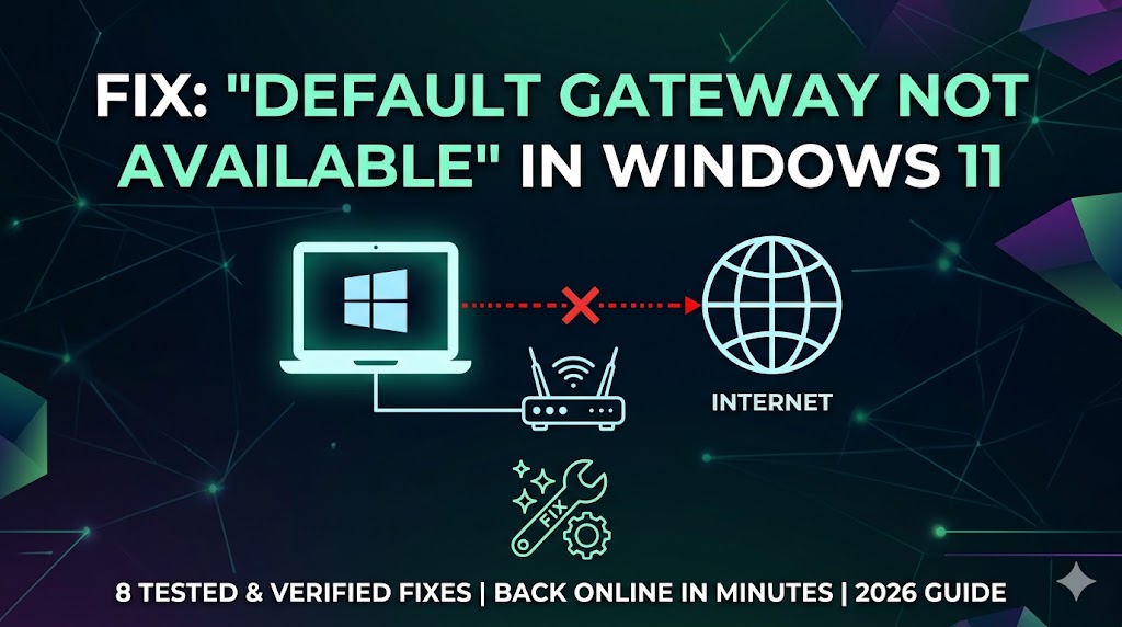 "Default Gateway Not Available" Windows 11 – 8 Fixes (2026)