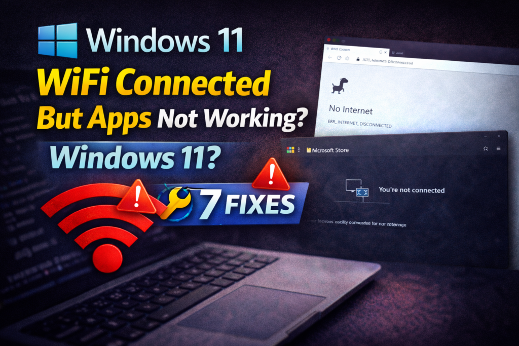 windows 11 wifi connected but apps not working fix internet issue chrome microsoft store error solution